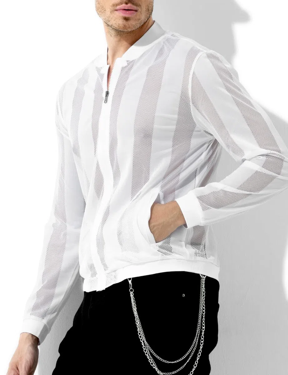 Casey Kevin Maglia Lunga Trasparente Uomo Rete - Intimo Sexy - Mesh Fishnet T-Shirt - Uomo Vedere Attraverso Camicia Party - Clubwear Party Night