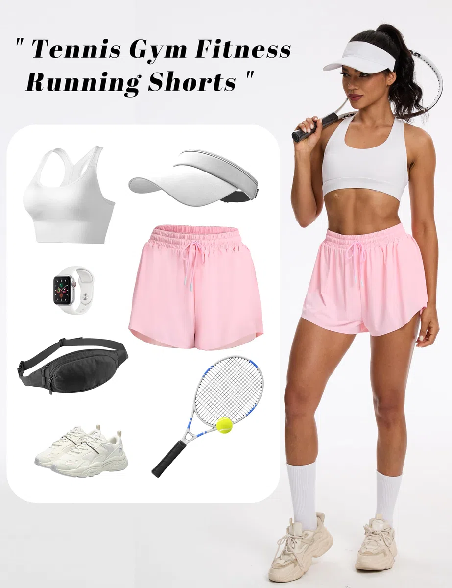 Pantaloncini da Corsa per Donna, Pantaloncini Sportivi da Palestra per Tennis e Yoga con 2 Tasche, Allenamento da Donna Neri 2 in 1 con Fodera Interna