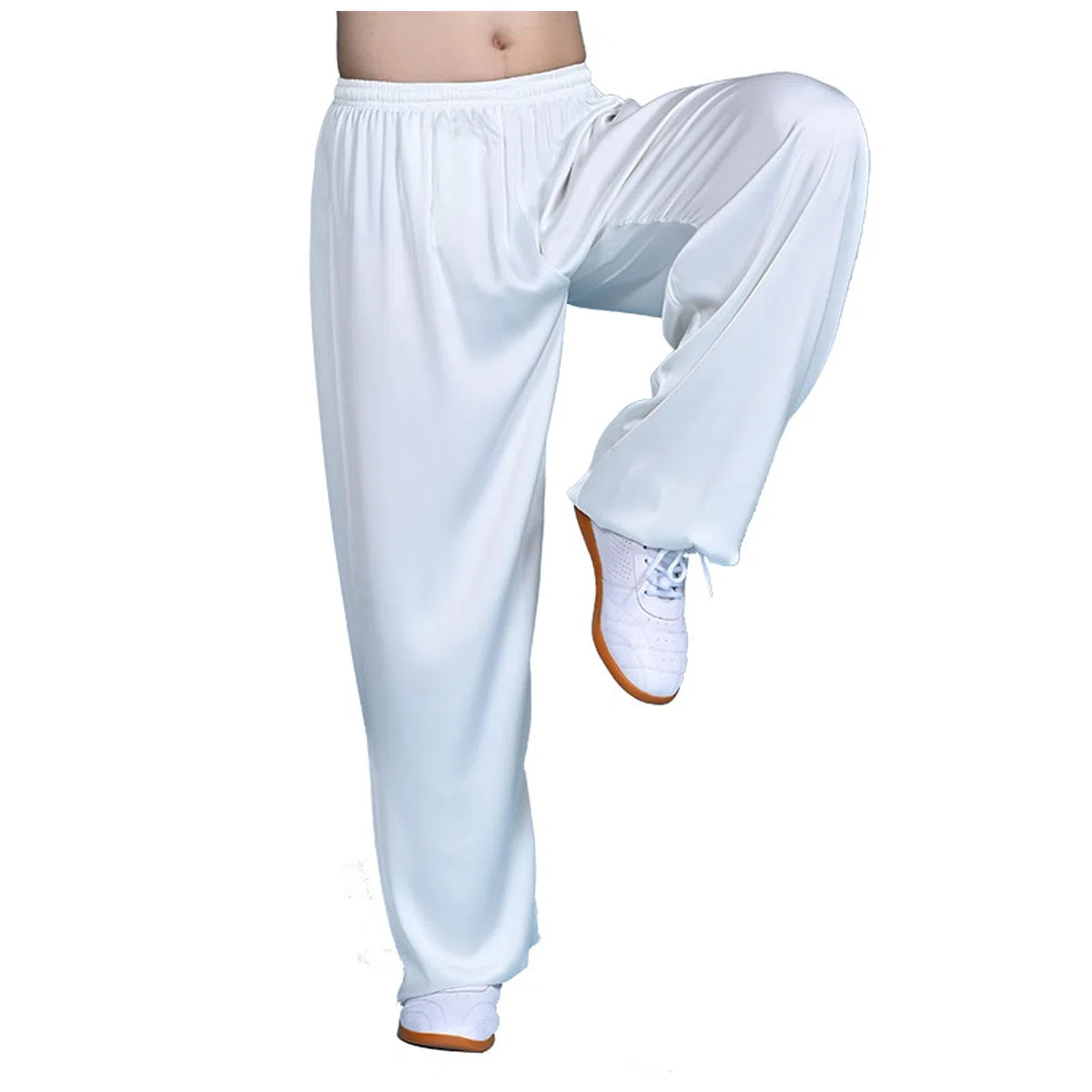 Pantaloni Tai Chi per Uomini Donne, Pantaloni di Arti Marziali Traspiranti con Tasche, Pantaloni di Kung di Seta di Latte per Chun Chun(Size:L,Color:Bianco)
