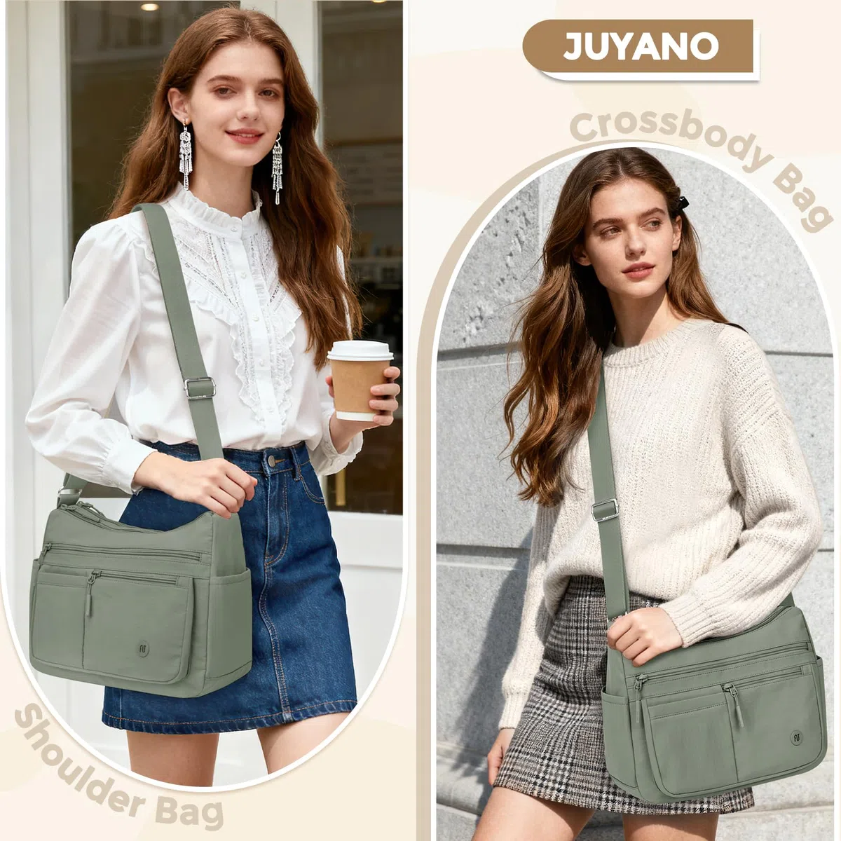 Borsa Tracolla Donna Grande Borse da Donna in Tessuto Oxford Impermeabile Borsa a Spalla con Multitasche con Cerniera, Crossbody Bag Media per Uscire Fare Shopping Viaggiare Lavorare