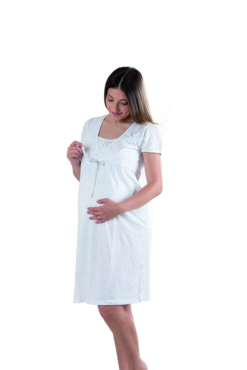 Premamy - Camicia da Notte per Premaman, Modello Estivo in Cotone Jersey, Aperto Davanti per Allattamento, Pre-Post Parto