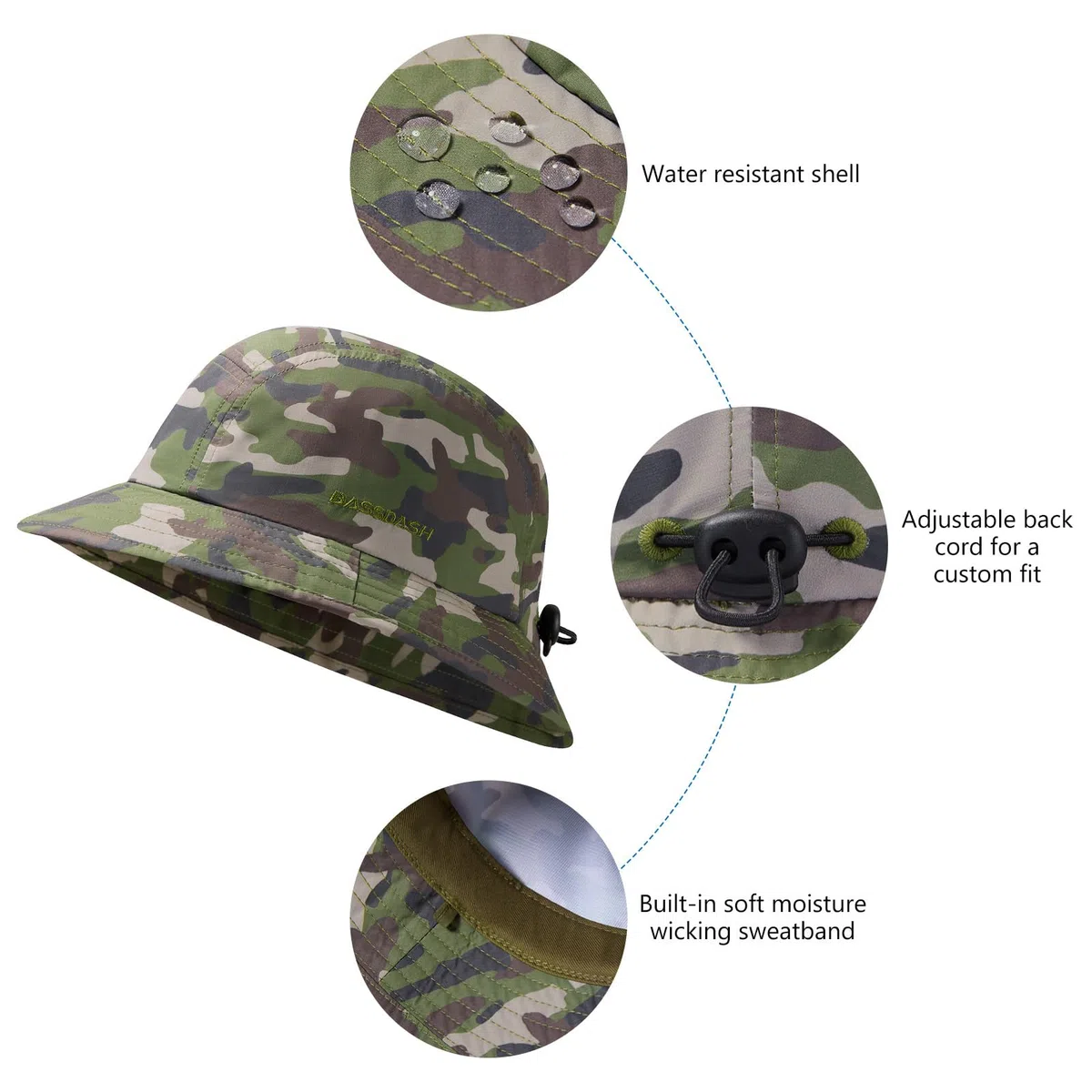 BASSDASH Cappello da Pesca UPF50+ per Uomo e Donna, Leggero, Impermeabile, Pieghevole, per Esterno, Cappello Sole Estate FH13