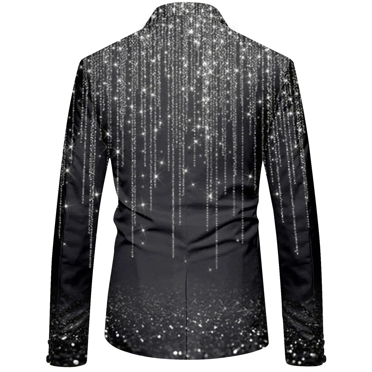 Giacca da festa da uomo, lucida, con paillette, stampa 3D, con brillantini, slim fit, un bottone, blazer anni '70, 80, discoteca, feste a tema, spettacolo