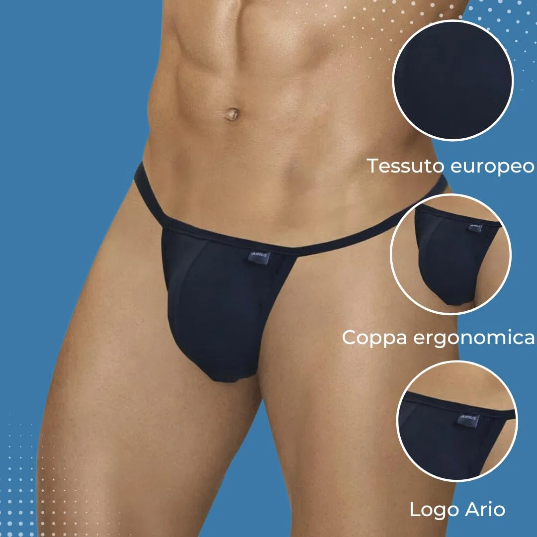 ARIUS Confezione Perizoma Uomo in Cotone Colore Nero - Confezione da 3 Pezzi - Perizoma Uomo - Perizoma Uomo Pack - Perizoma Sexy da Uomo, Nero
