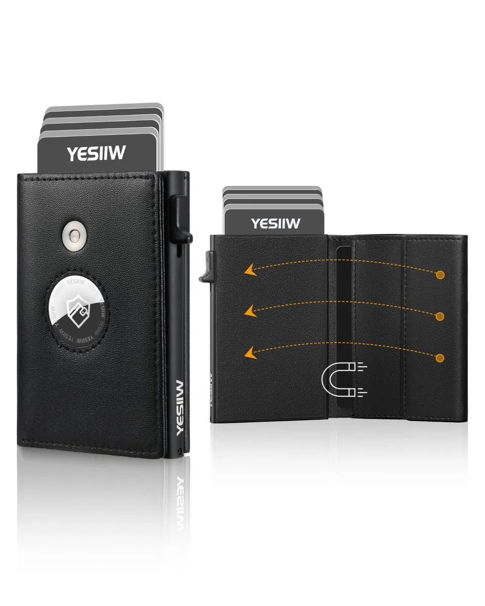 YESIIW Airtag - Portafoglio da uomo, stile minimalista, con scomparto per banconote, porta carte di credito, elegante portafoglio bifold con confezione regalo