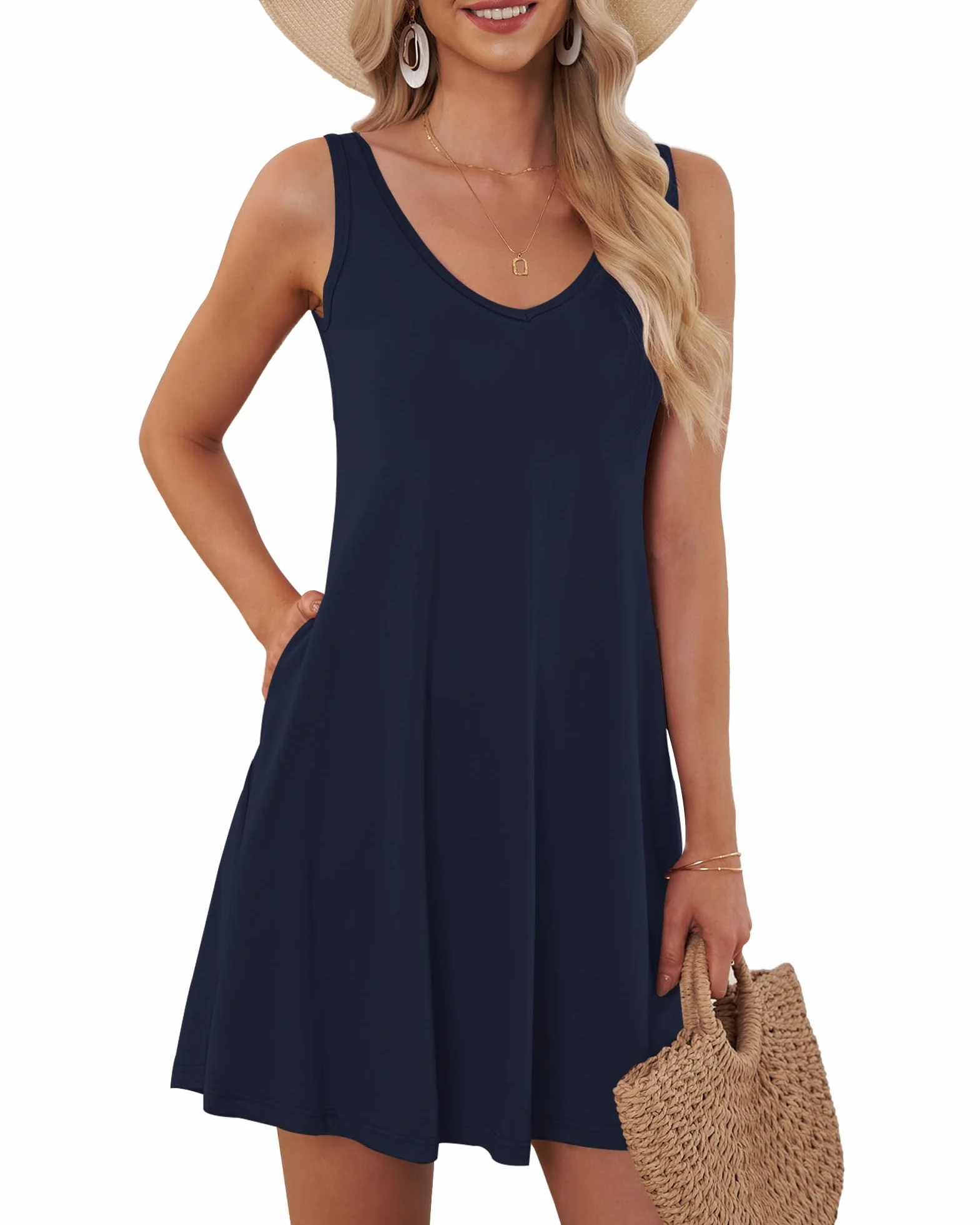 AUSELILY T-Shirt Casual Estiva da Donna Abiti da Spiaggia Copricostume Abito a Tinta Unita a Pieghe