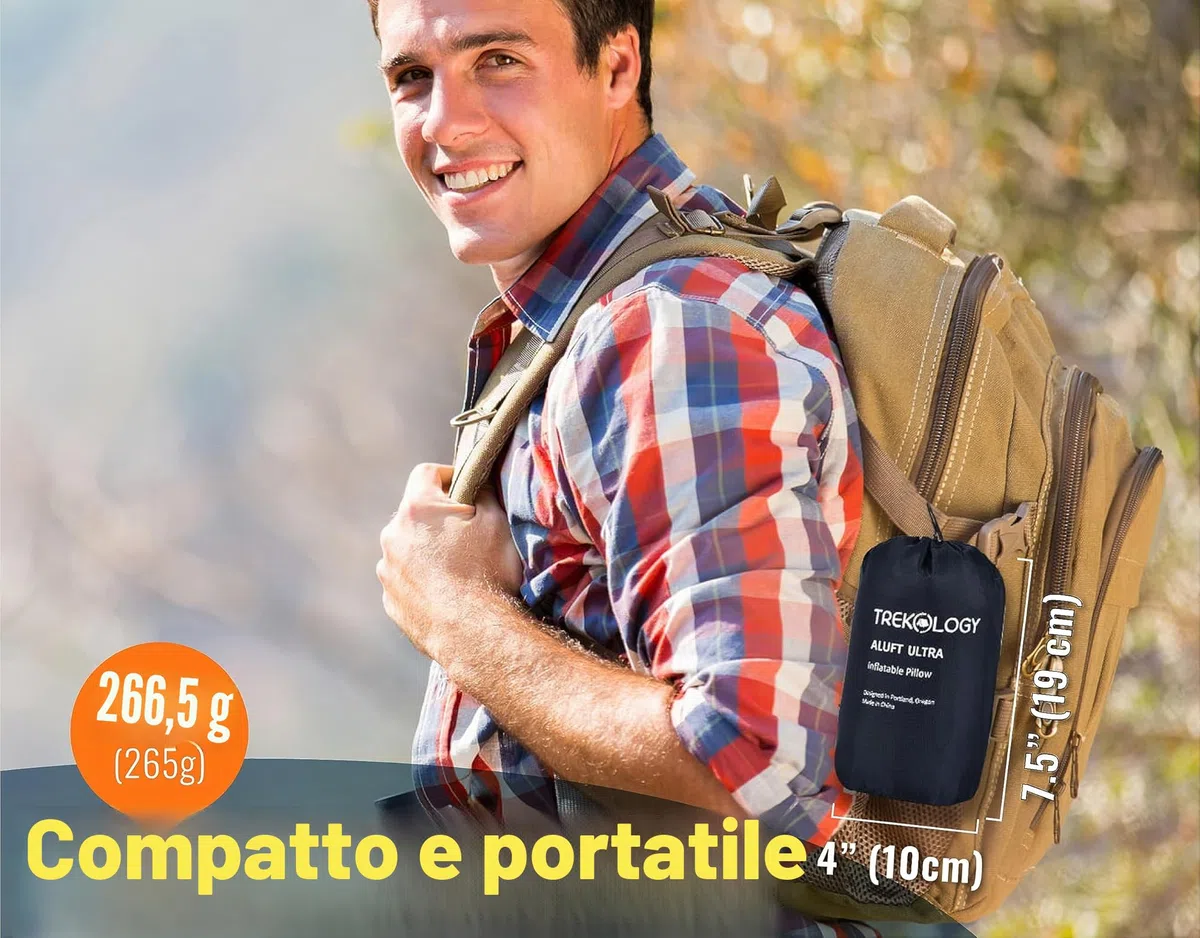 TREKOLOGY Grande cuscino gonfiabile – ALUFT Ultra Camping Cuscino per spiaggia e campeggio, cuscino gonfiabile per avventure all'aria aperta