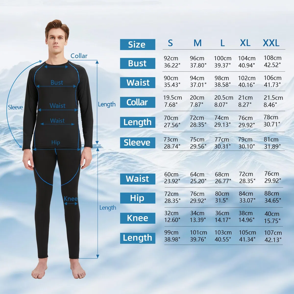 Intimo Termico Uomo Set Intimo Invernale da Sci Intimo Funzionale Traspirante Biancheria, Taglie S-XXL