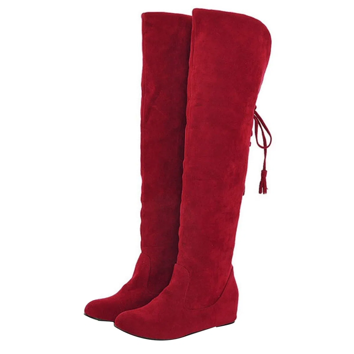 Generisch Stivali da donna comodi in camoscio eleganti piatti western da donna con punta rotonda alta tinta unita lunga stivali da donna stivali invernali