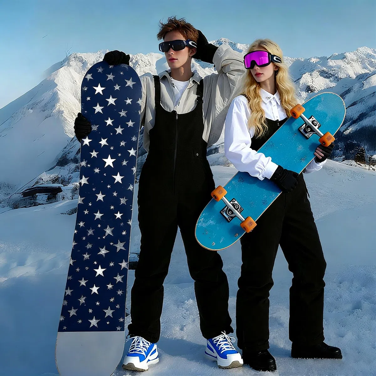 Pantaloni da sci da donna, impermeabili, da neve, da uomo, con imbottitura termica, con salopette regolabili, per attività all'aria aperta, antivento, per snowboard, invernali, caldi, in softshell