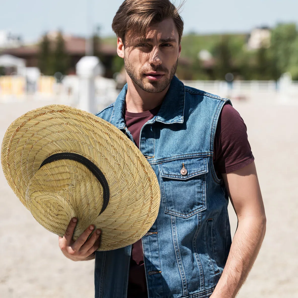 Cappello da Spiaggia Estivo da Uomo con Ampia Falda, Protezione UV, Leggero in Paglia, per Vacanze al Mare, Piscina e attività all’Aperto, Taglia l (58-60 Cm)