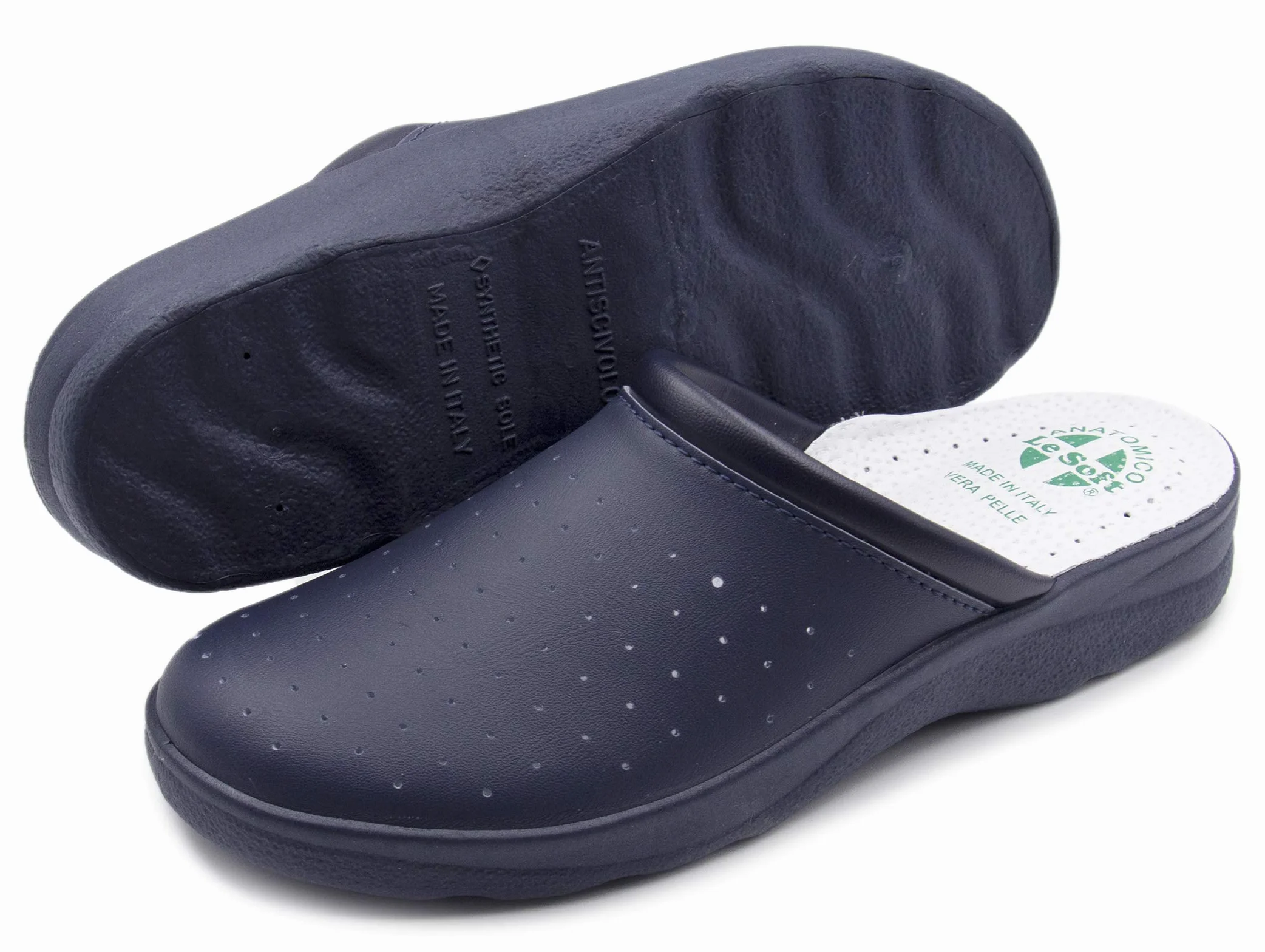 Poligono Ciabatte Sanitarie Anatomiche Uomo e Donna, Scarpe Pantofole Ortopediche Confortevoli con Tomaia in Vera Pelle Traforata, MADE IN ITALY