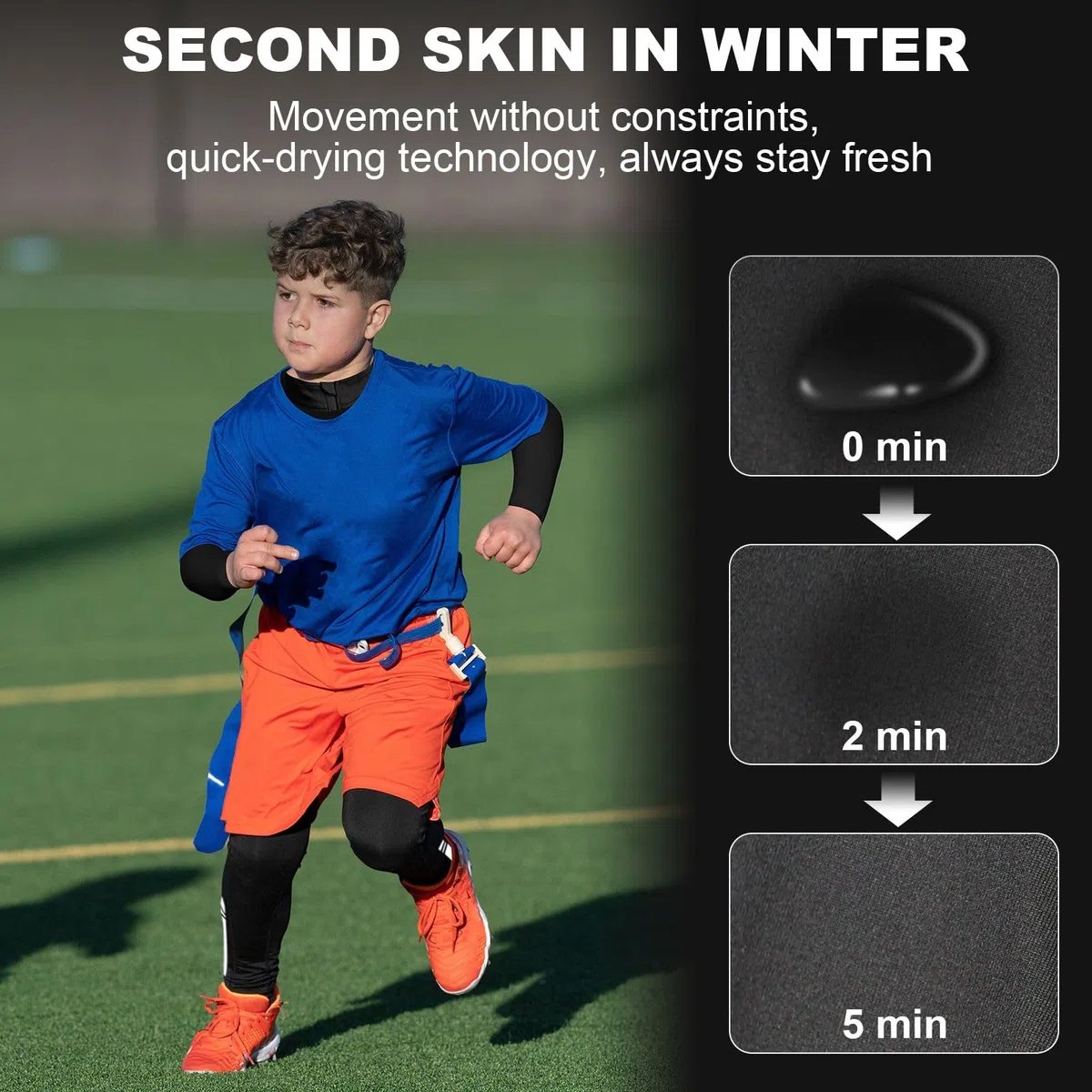 Set di intimo termico per bambini, con colletto, a compressione, a doppio strato, traspirante, per sport, calcio, basket e sci