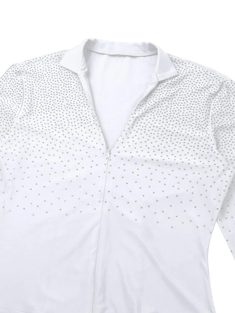 iEFiEL Body da Ballo Latino Uomo Scollo a V Manica Lunga e Pantaloni Con Nappe Vestito con Strass Abito da Ballo Danza Classica Tango Samba Rumba Jazz Salsa Jumpsuit