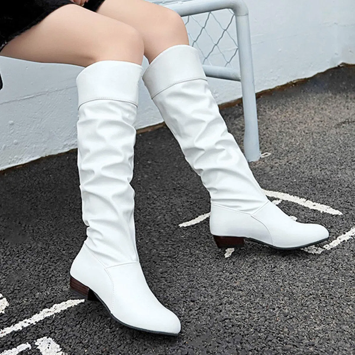 Generisch Punta solida rotonda Donne Stivali antiscivolo tacco scarpe stivali da donna di alta qualità