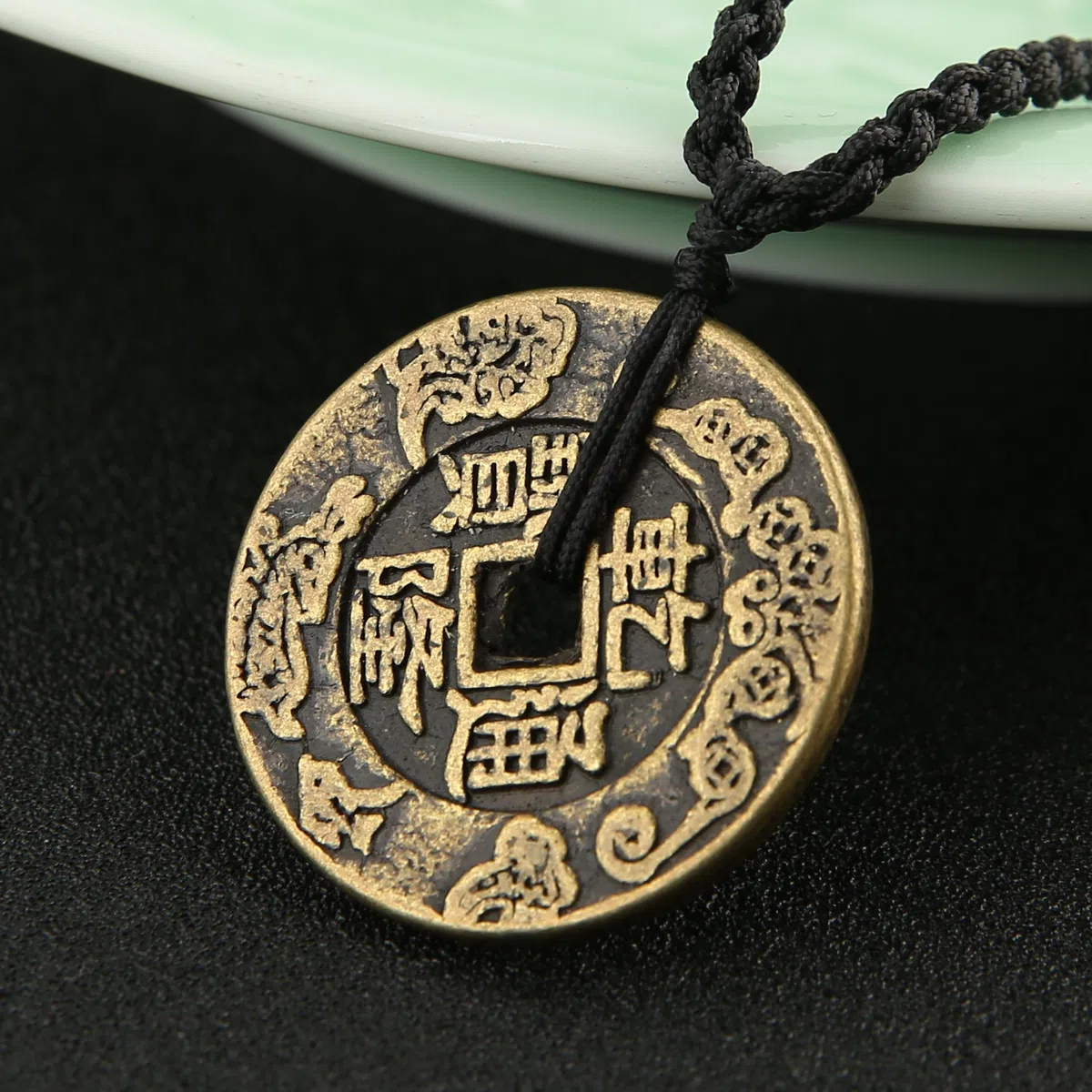 HZMAN Brass Talisman Chinese Lucky Coin Charm Pewter Pendant Necklaces for Wealth and Success