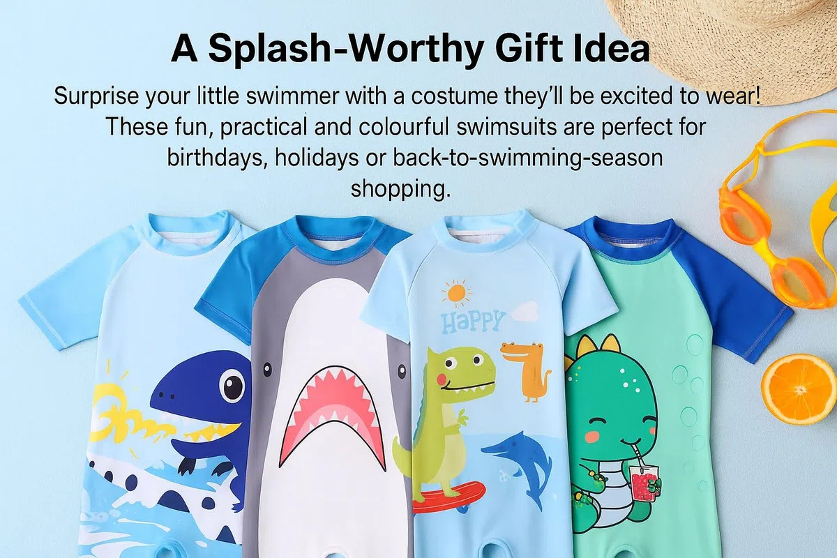 A2Z 4 Kids Costume da bagno intero per ragazzi e ragazze, a maniche corte, ad asciugatura rapida, motivo dinosauro, squalo, per bambini, piscina, spiaggia, giochi d'acqua, abbigliamento per le vacanze