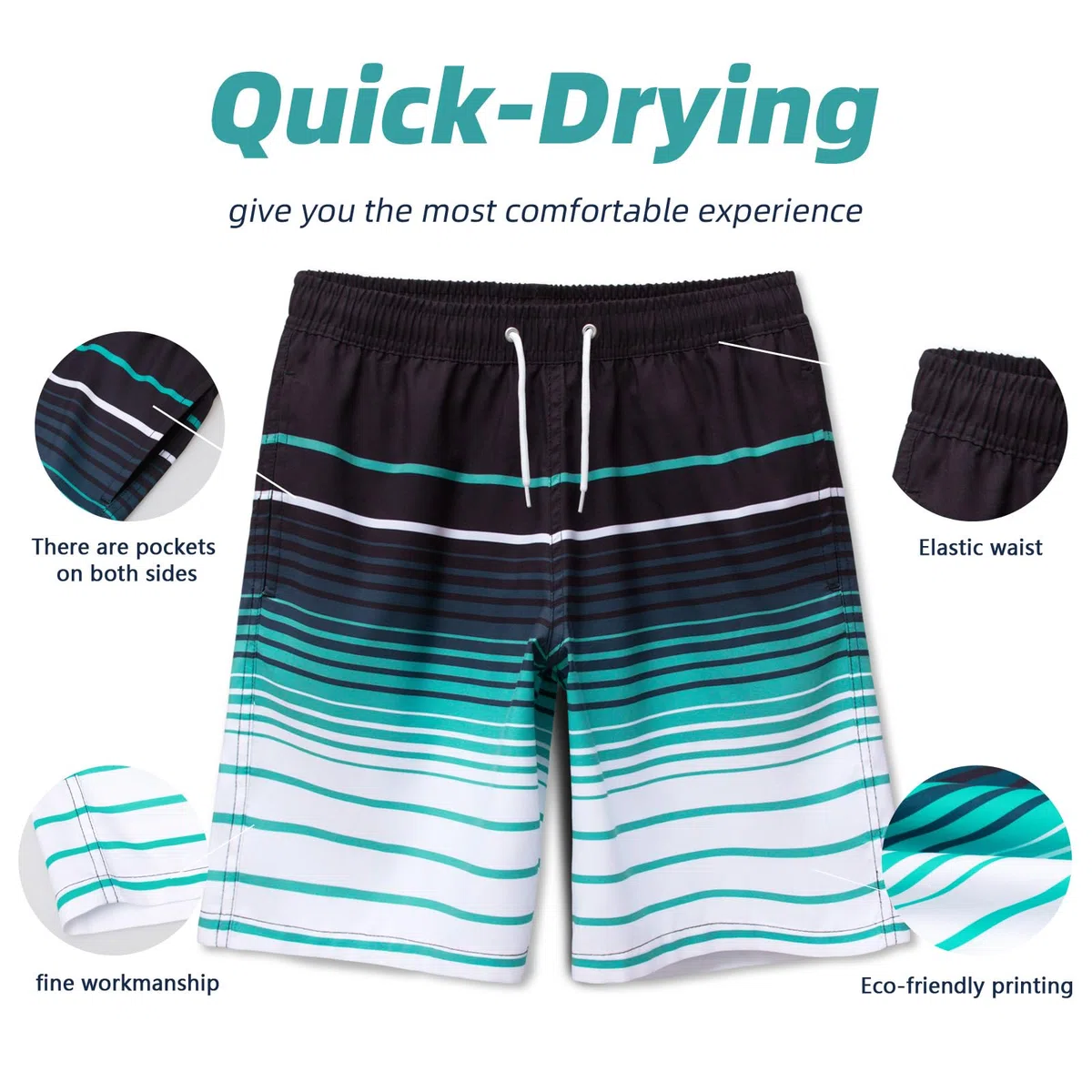 MEILONGER Pantaloncini da Bagno Ragazzi Bambini a Compressione ad Asciugatura Rapida Corti Boardshorts con Tasche Coulisse Regolabile Spiaggia Sport Piscina Costume Nuoto