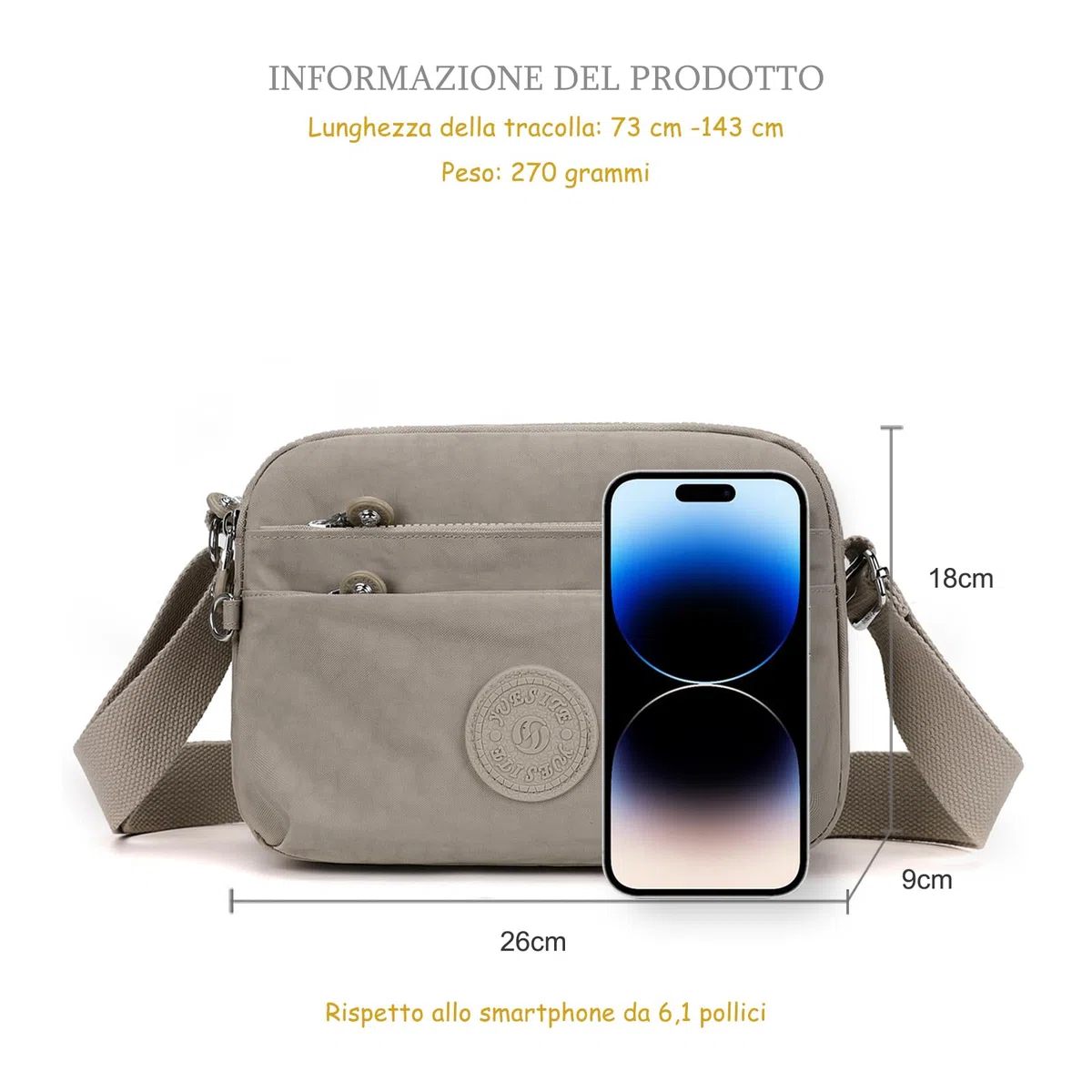 Borsa Tracolla Donna Borsetta Tracolla Sportiva Casual Borsa leggera a Spalla Multitasche Crossbody Bag in Nylon Impermeabile KM33