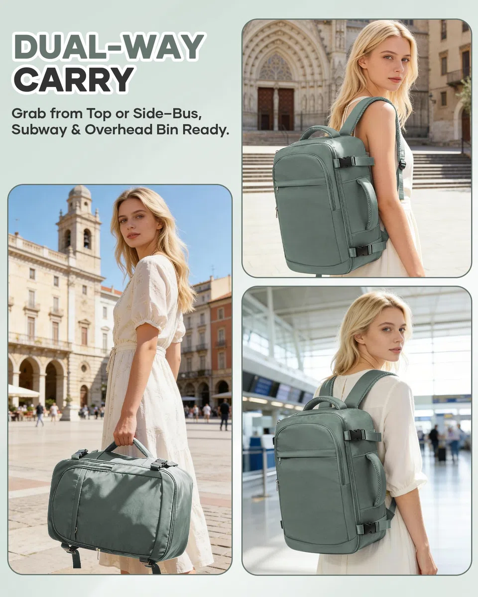 Zaino da Viaggio 40x30x20 Vueling Zaini Impermeabile Aereo Ryanair 40x20x30 Wizzair Zaino per Bagaglio sotto sedile - Verde