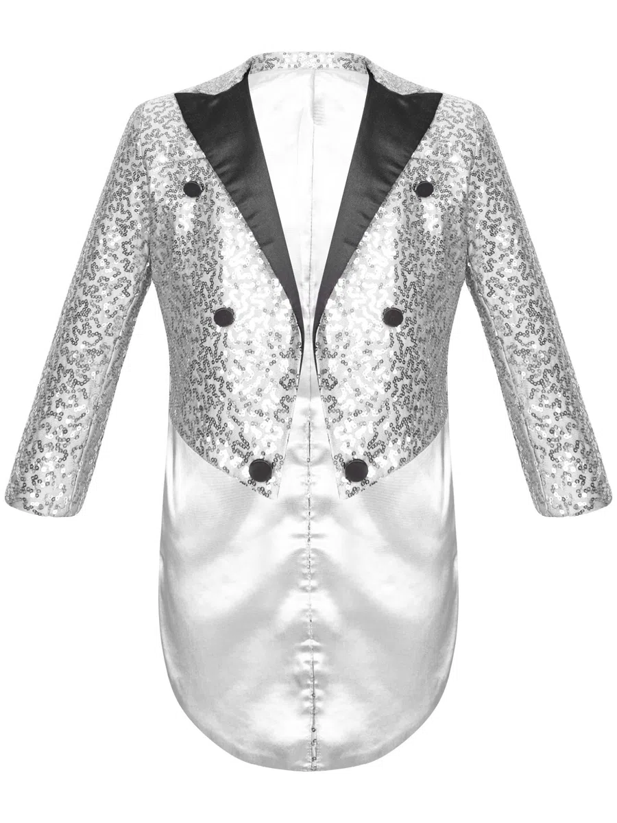 Blazer da Abito Blazer Lucido da Bambino Ragazzo Tailcoat da Cerimonia Cappotto Blazer da Prestazioni sul Palco Paillettes Carnevale Mascherata
