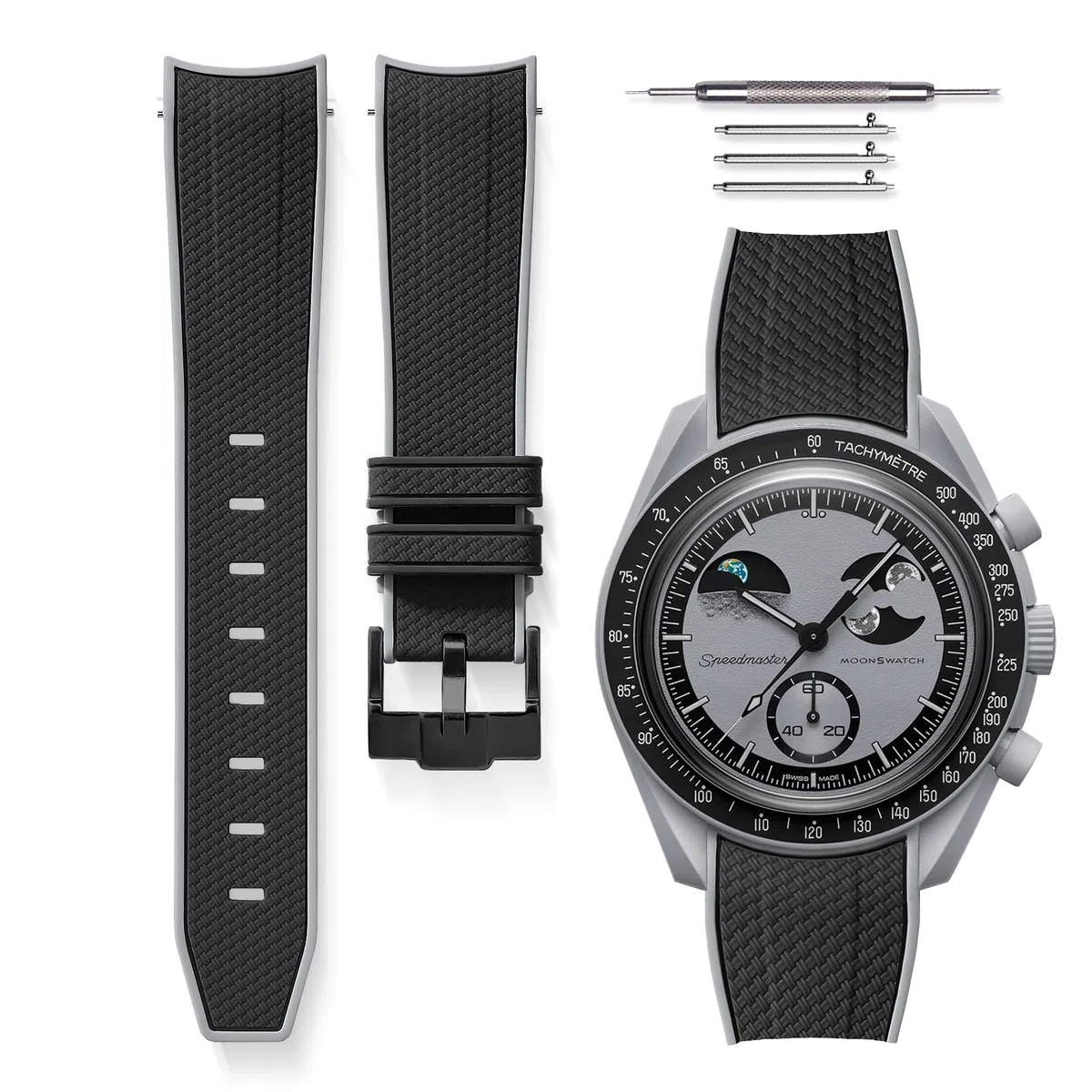 HORACE Cinturino per Orologio bicolore 20 mm in Silicone ad Alta Resistenza – Sgancio Rapido – Compatibile Omega x Swatch MoonSwatch – Kit di montaggio incluso