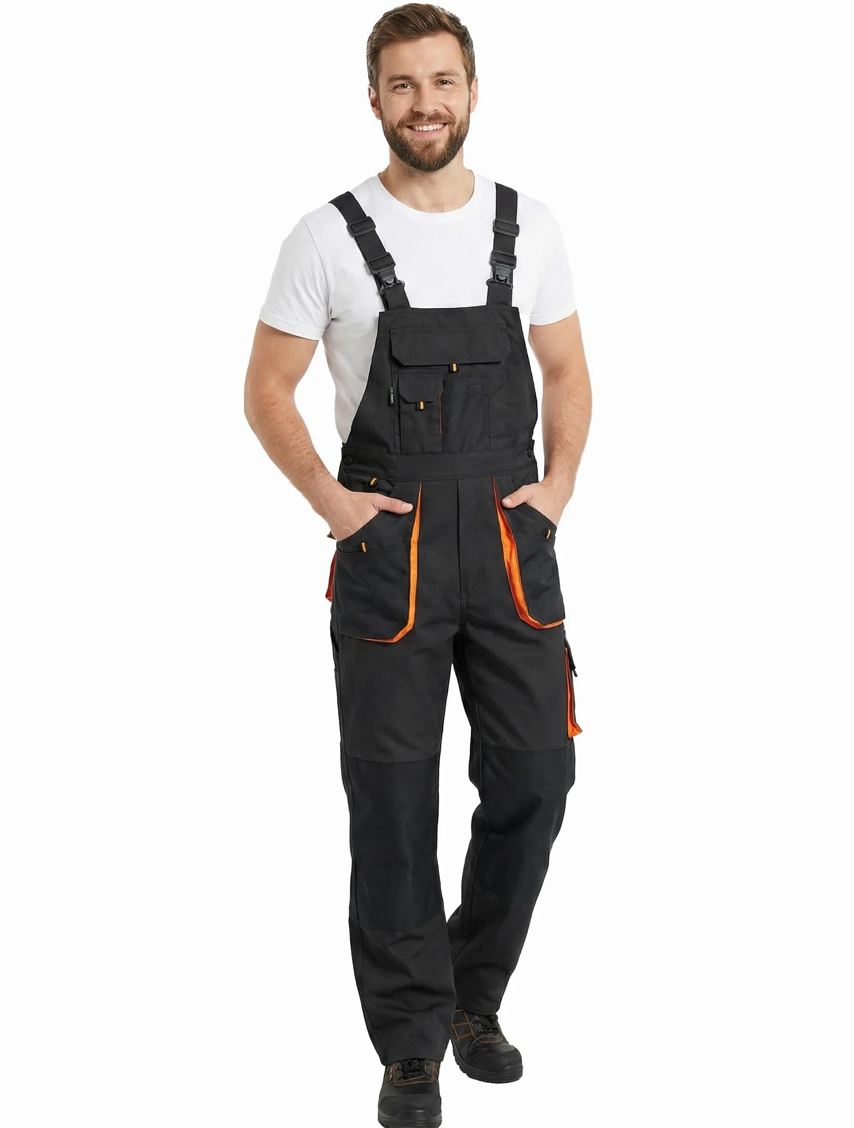 BWOLF Atlas - Salopette da lavoro, da uomo, con tasche multifunzionali, colore: grigio scuro/arancione