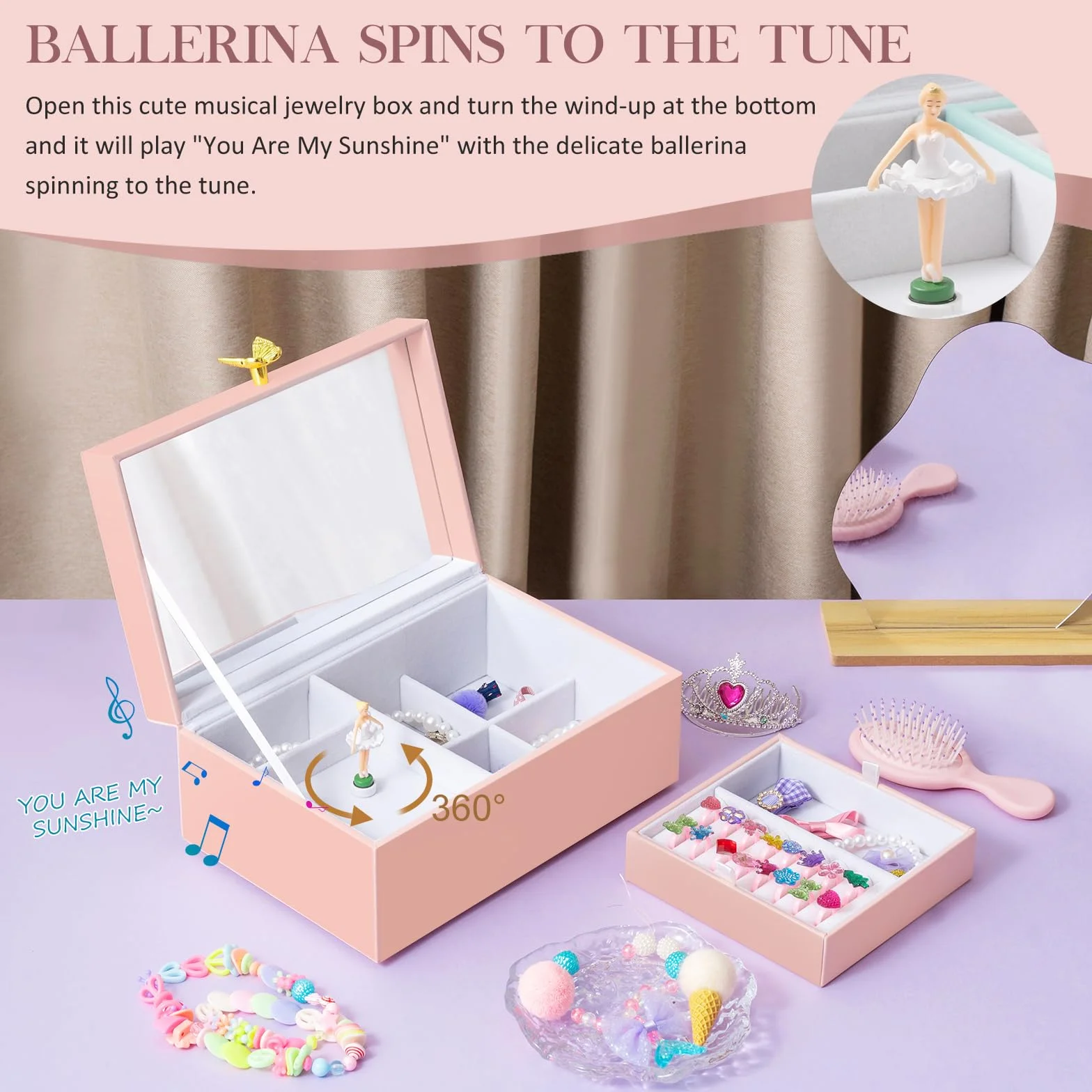 ProCase Grande Carillon Portagioie per Bambina e Ragazza, Portagioie Musicale Con Ballerina, Regalo per Bambina -Rosa