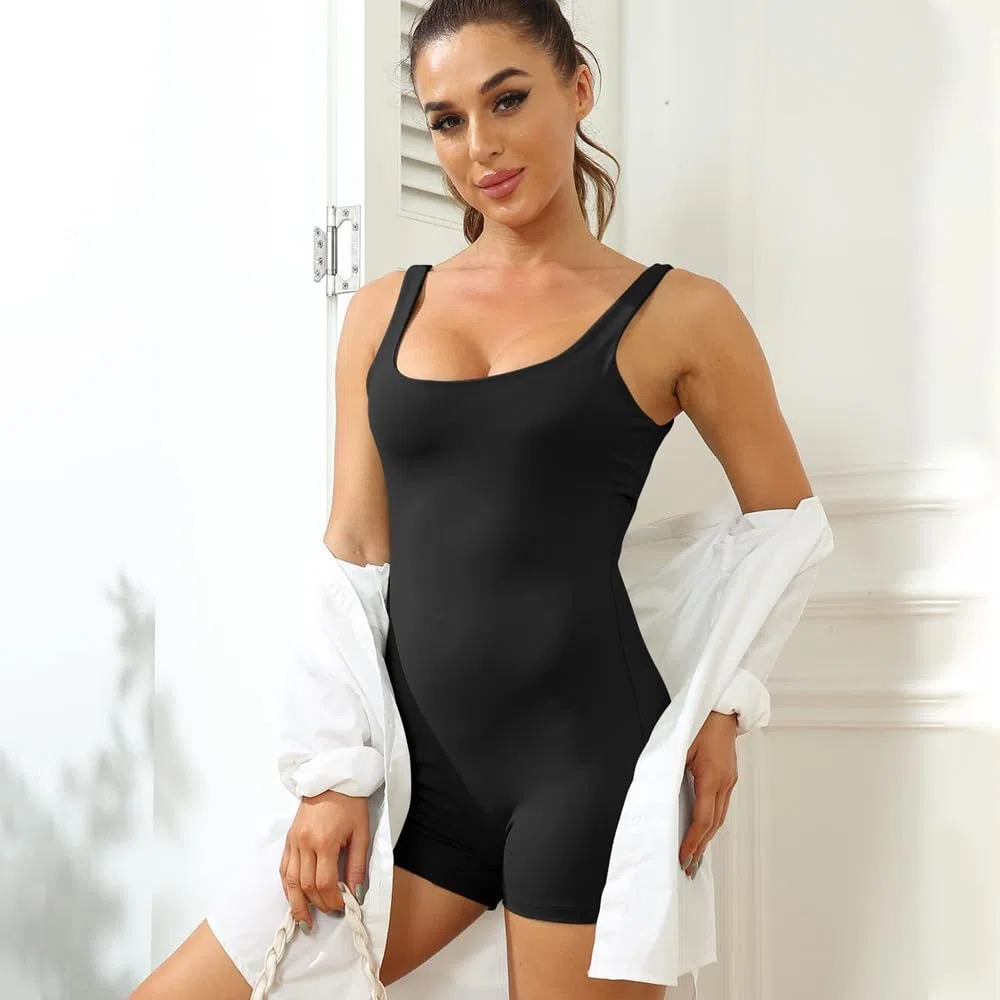 Donne Tuta Intera Corta Collo Quadrato Sexy Tutine Jumpsuit Un Pezzo Romper Sportiva Bodysuit Completo Tutina Aderente Casual Estiva Yoga Shorts Fitness