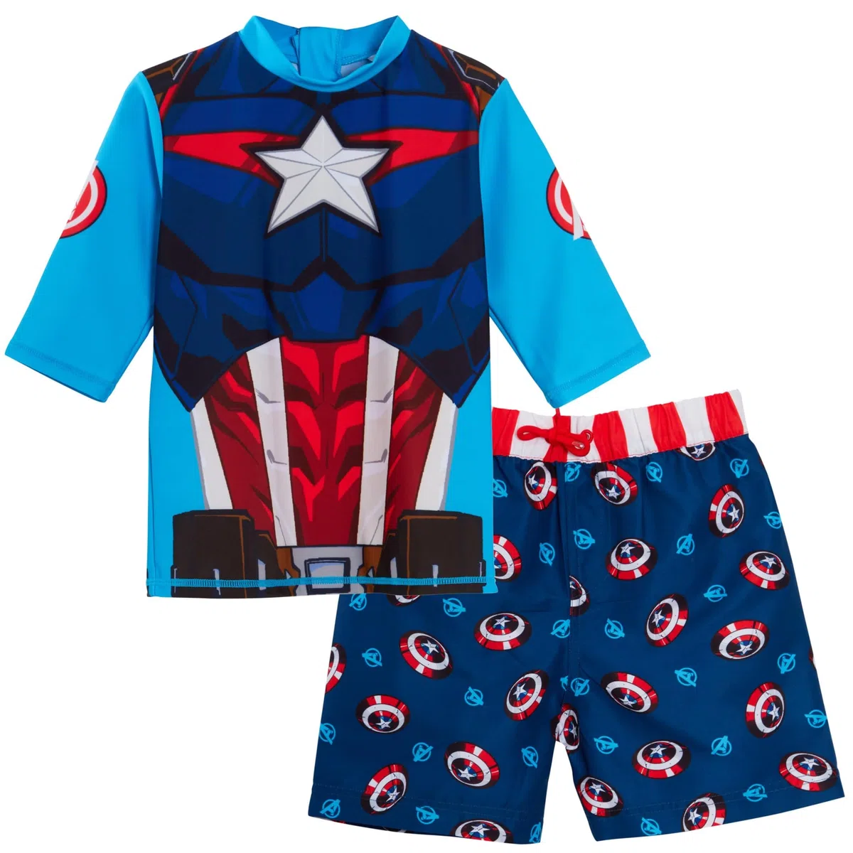 Marvel Pantaloncini da Bagno Captain America + Rash Vest Set da Bagno in 2 Pezzi Set da Bagno per Bambini Top da Surf + Pantaloncini da Surf