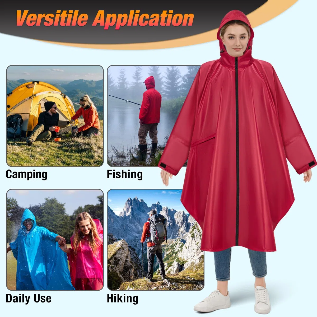 Poncho Antipioggia Impermeabile Donna Giacca Antipioggia Uomo con Cappuccio e Maniche e Tasca Riutilizzabile Mantella da Pioggia Lungo per Trekking Campeggio Pesca