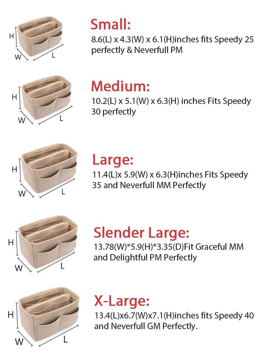 Feltro Borsa Organizer Inserto con cerniera Borsa Tote Shaper Fit Speedy Neverfull MM GM, Beige, Small