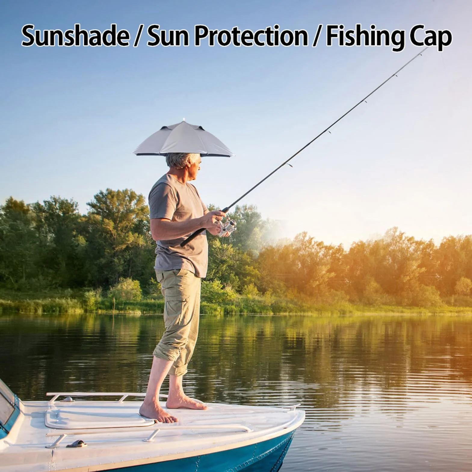 Cocoarm Cappello per ombrello a mani libere con protezione UV impermeabile, berretto per ombrello, cappello da pesca, protezione solare, facile apertura e chiusura per pesca, concerti
