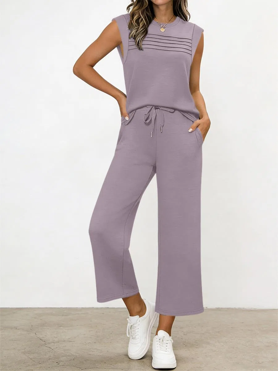 shownicer Completo Donna Pantaloni Tuta Estivo 2 Pezzi Set Senza Maniche Top E Pantaloni Curvy Completo Tute da Jogging Due Pezzi Completi Casual Outfit
