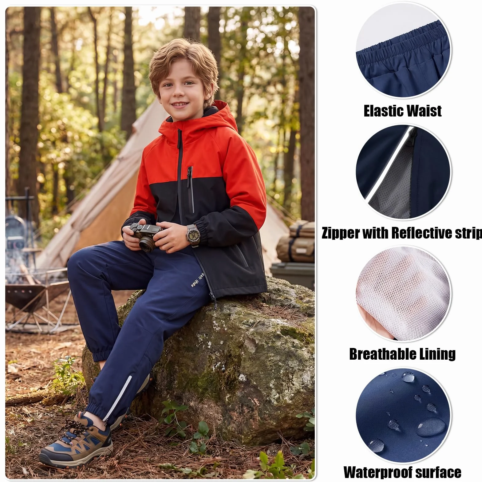 Pantaloni da Trekking per Bambini, Antivento Impermeabili Pantalone con Fodera a Rete Antipioggia Ragazzi Traspiranti Casual All'Aperto Autunno Primavera Abbigliamento 5-14 Anni