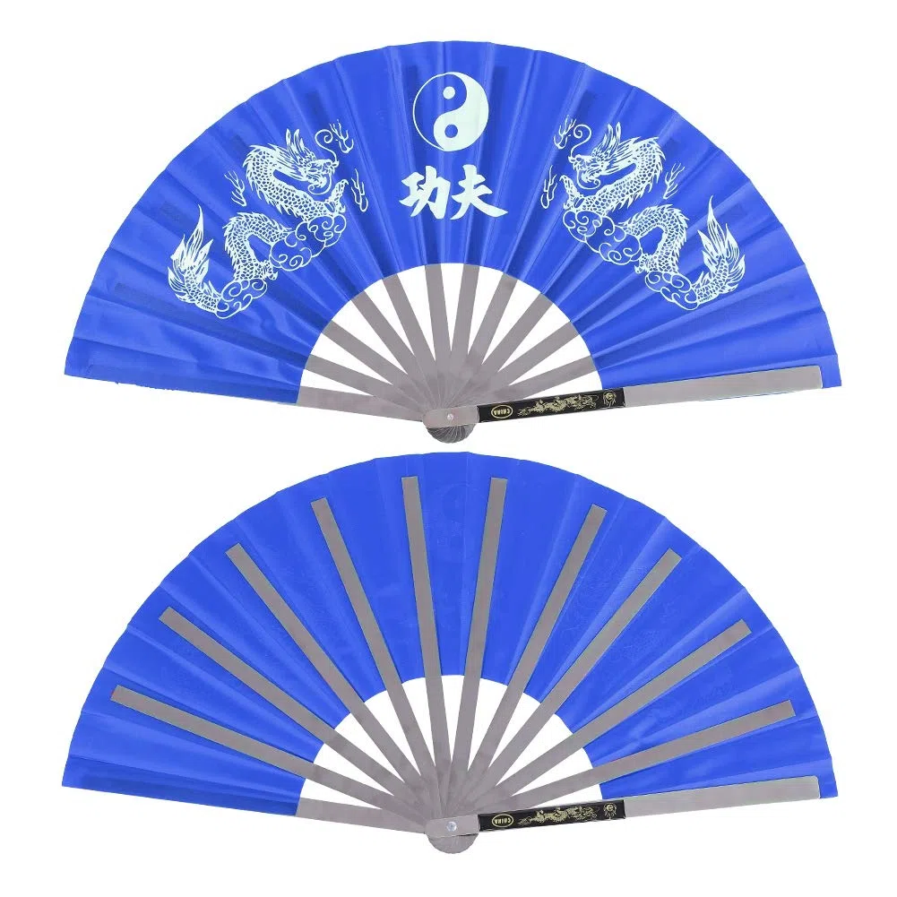 DEWIN Ventaglio Cinese, Acciaio Inossidabile Tai Chi Arti Marziali Kung Fu Dance Practice Training Perpermance Fan (Blu)