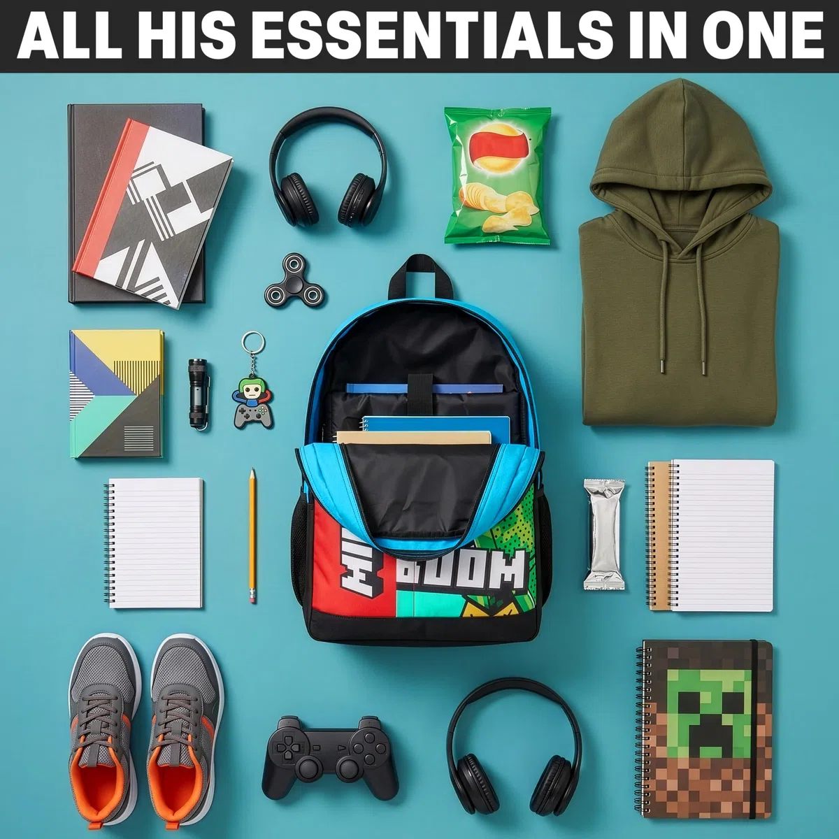 Get Trend Minecraft Zaino Scuola Ragazzo Zip, Borsa Zaino Scomparti Spallacci Imbottiti Regolabili Pannello Dorsale Scuola e Gite (Multi Minecraft)