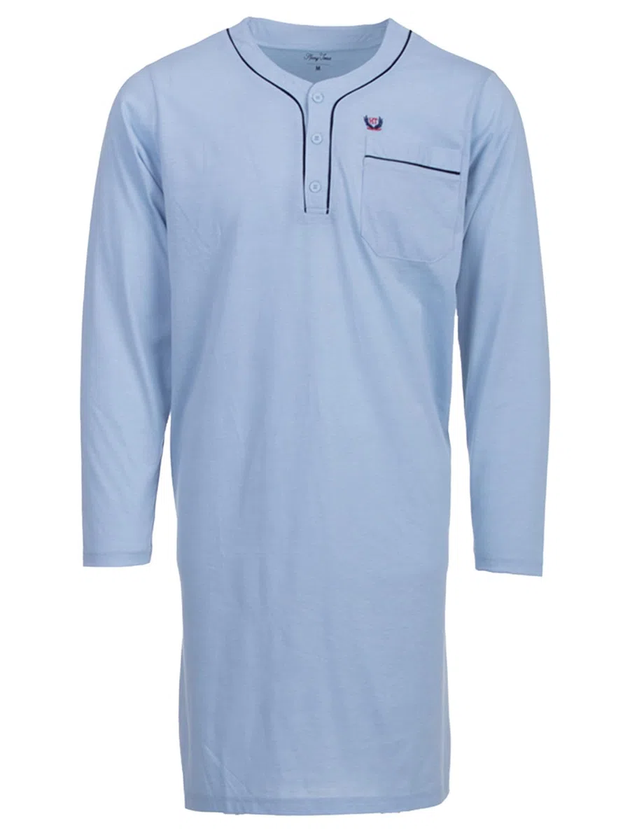 Camicia da notte da uomo a maniche lunghe, tinta unita, tasca sul petto, taglia M-3XL