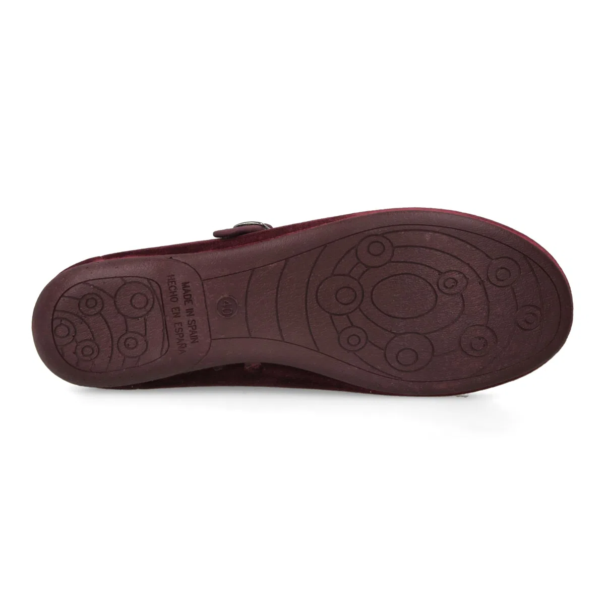 Mary Jane in Velluto da Donna. Ballerine Basse, Casual, Maryjane, Sandali Comodi. Prodotto in Spagna. Chiusura con Fibbia. Colore Nero e Bordeaux