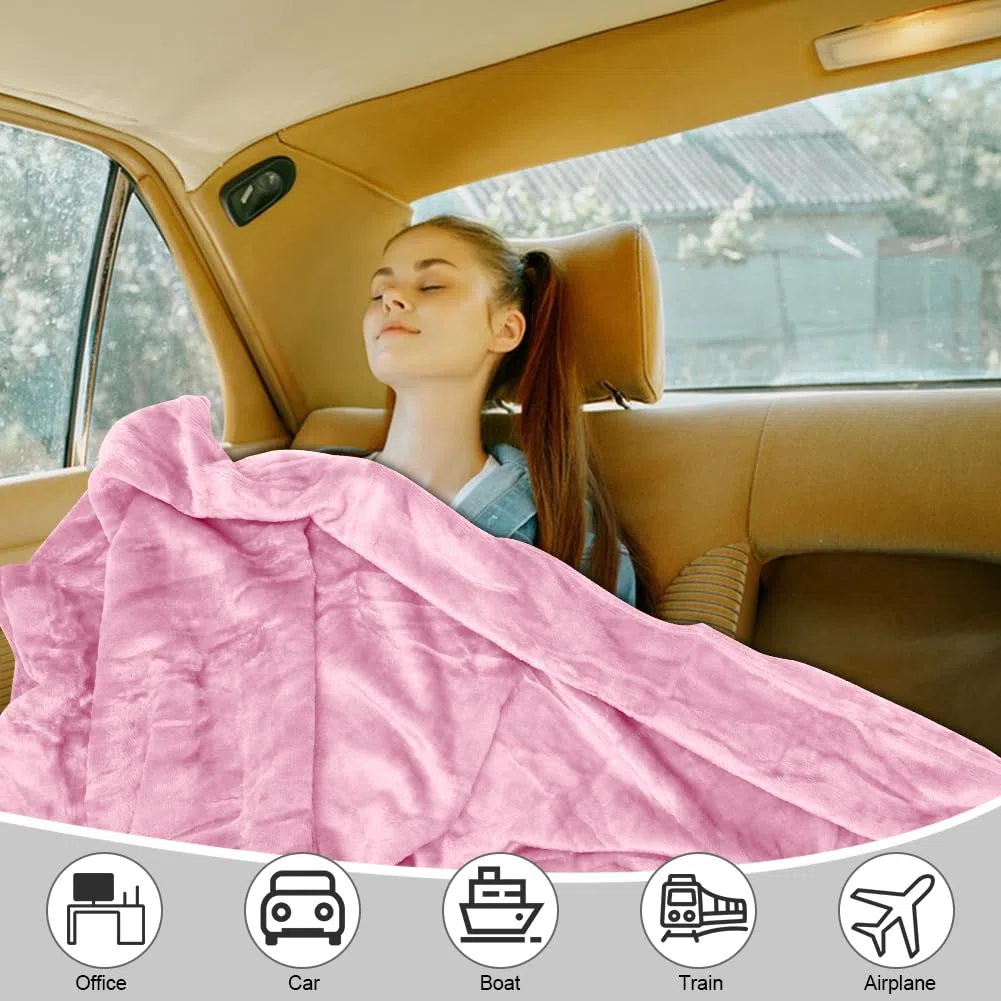 Coperta da Viaggio 2 in 1, 127 x 152 cm Coperta con Cuscino, Coperta Calda, Ultraleggera per Vacanze, Ufficio, casa, Viaggi d'Affari (Rosa)