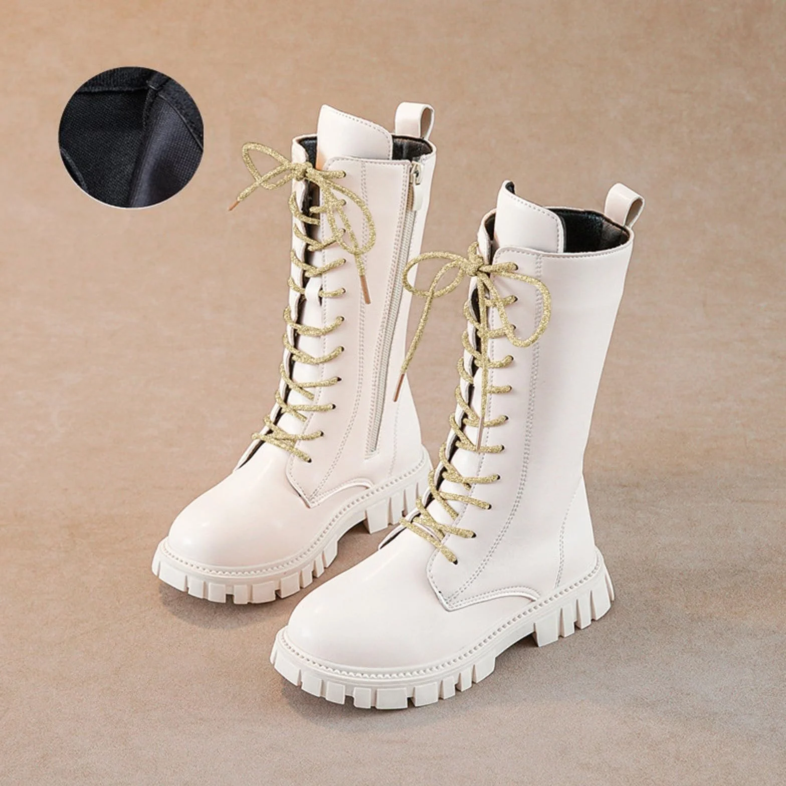 Stivaletti Bambina Scarpe Alta Anfibi Stringati Eleganti Moda Ragazza Stivali Sportivi Outdoor Camminata Leggeri Autunno Inverno Combat Boots