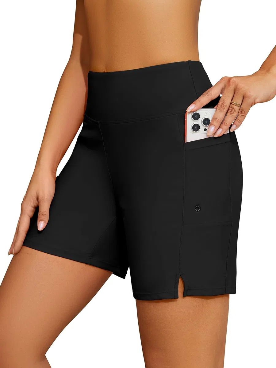SHEKINI Costume da bagno da donna, a vita alta, con tasche, ad asciugatura rapida, da spiaggia, con fodera