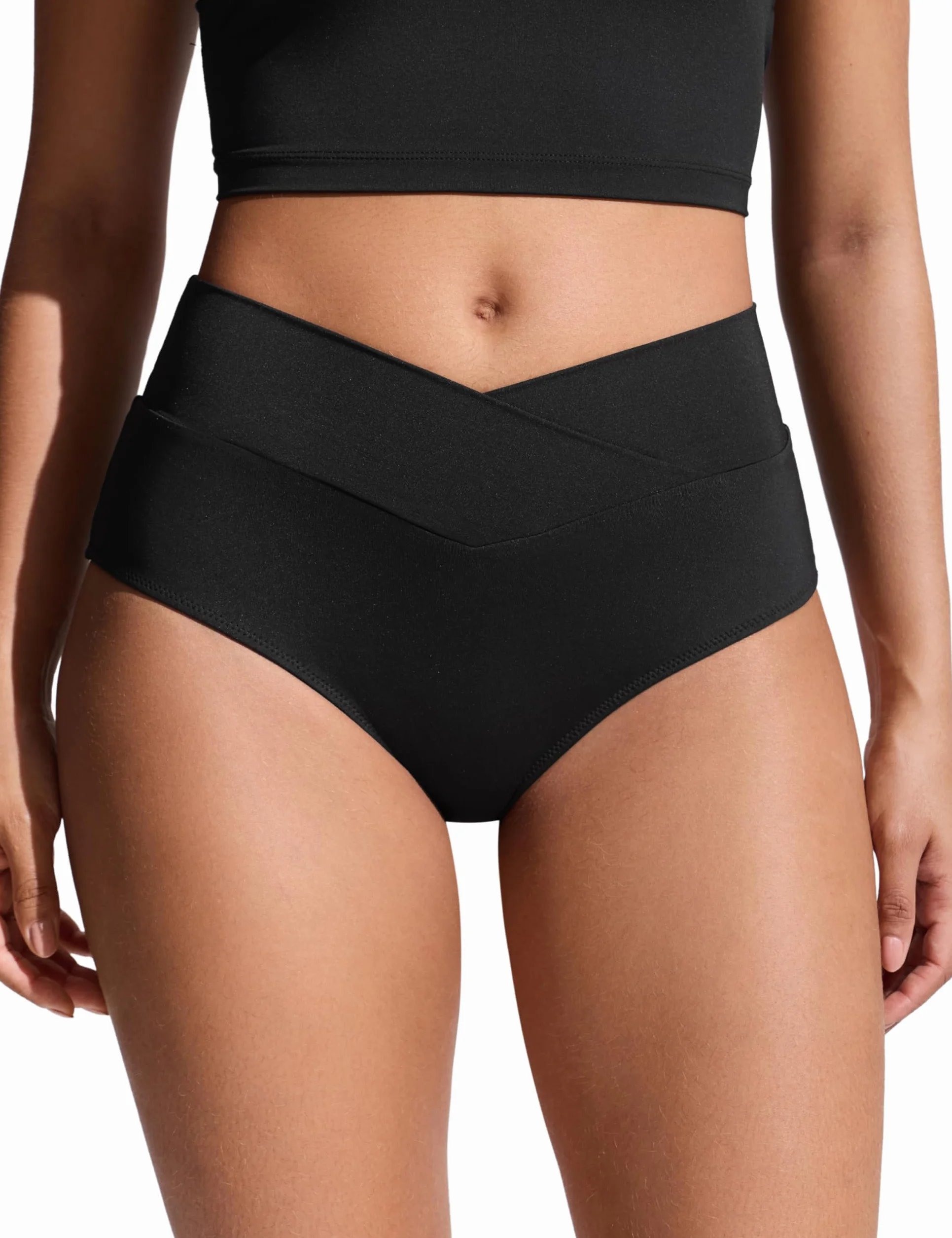 CRZ YOGA Donna Taglio a V Bikini Bottom Vita Alta Incrociata Davanti Costume da Bagno Bottoms Copertura Totale
