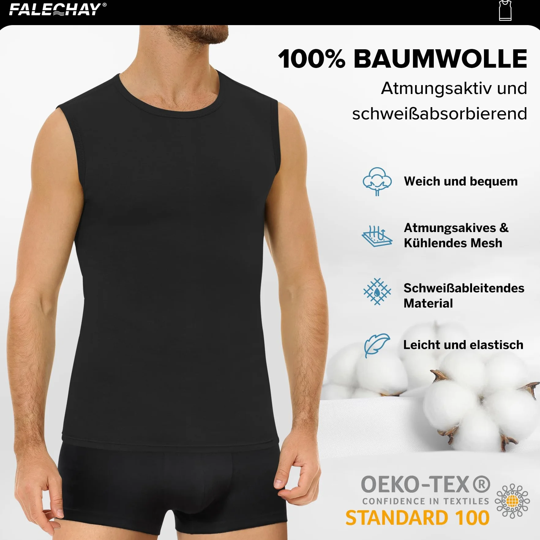 Falechay Pacco da 3 Canottiera Uomo 100% Cotone Canotta