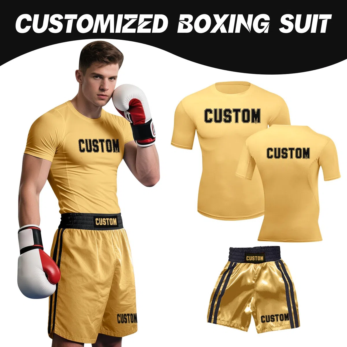 Generico Personalizzata Pantaloncini Muay Thai per Uomo e Donna con Testo Maglietta Boxing Uniforme per Arti Marziali MMA Cage Fighting Gym Training