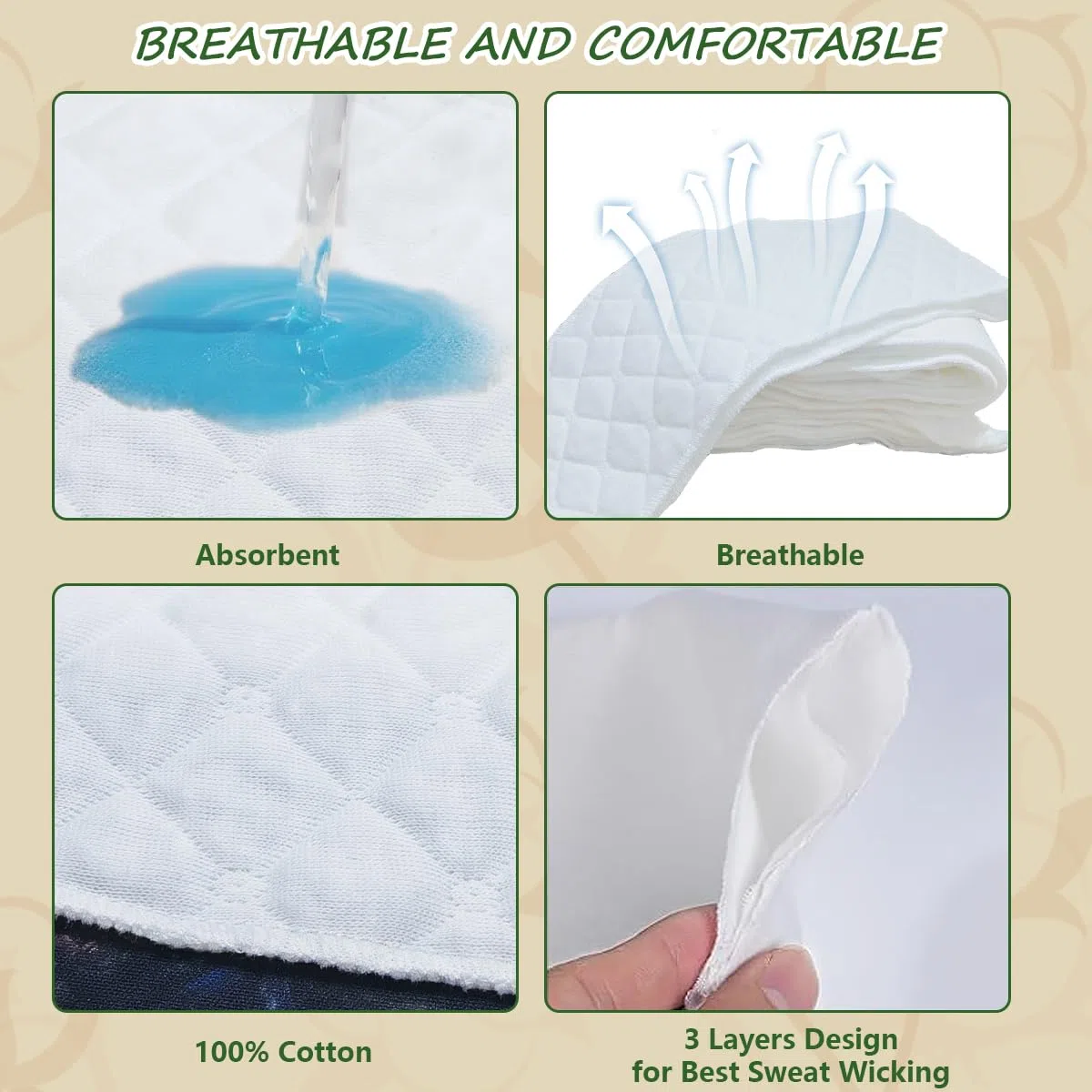 16 fodere per il sudore in cotone sotto il reggiseno, 3 strati riutilizzabili in cotone, supporto fresco per prevenire irritazioni e arrossamenti, imbottiture lavabili per reggiseno in cotone