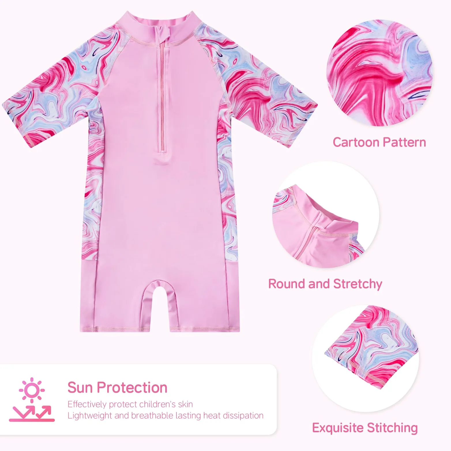 WYTbaby Costume da bagno intero da ragazza, a maniche lunghe, anti-UV, con stampa in tessuto, per bambini, da 4 a 9 anni