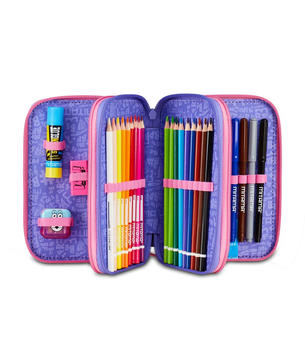 Mitama Astuccio Scuola 3 Scomparti, TRIPLO RAINBOW DREAM, Contenuto 47 pz, Completo di Matite, Pennarelli, Portapenne Scuola Elementare Bambina
