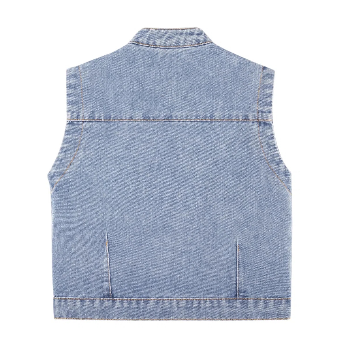 Bambino Denim Gilet Primavera Autunno Senza Maniche Giacca Ragazzi Ragazze Colletto Rialzato Top Tinta Unita Classico Casual Bottone Capispalla