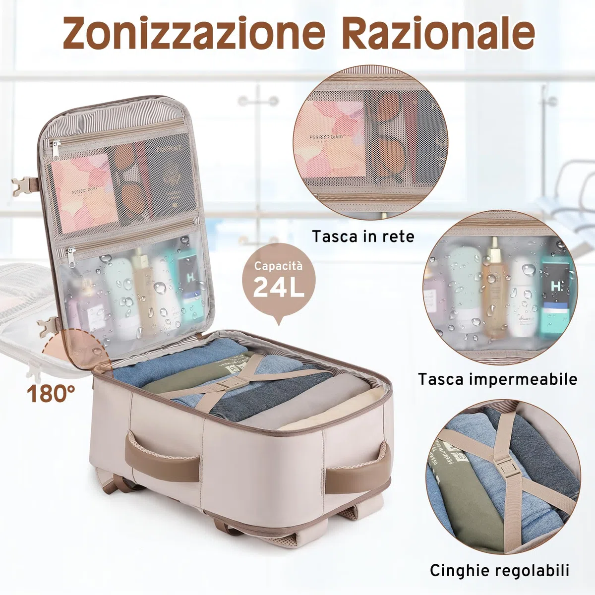 ETRONIK Zaino Ryanair 40x30x20, 24L Zaino Da Viaggio Con Numerose Tasche, Zaino PC Impermeabile Per 15 PC Portatile Con Tasca Umida, Bagaglio A Mano 40X30X20 Per Easyjet ITA Airways & Volotea